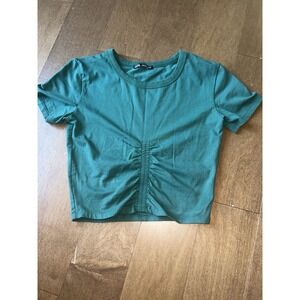 Zara Crop Top Scrunch Green Medium Tight Fit Performance Athleisure Layering